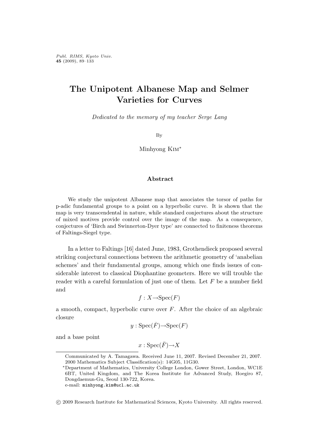 The Unipotent Albanese Map and Selmer Varieties for Curves