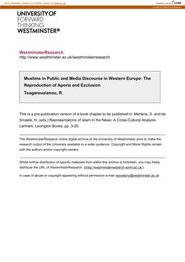 Westminsterresearch Muslims in Public and Media Discourse In
