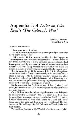 Appendix I: a Letter on John Reed's 'The Colorado War'