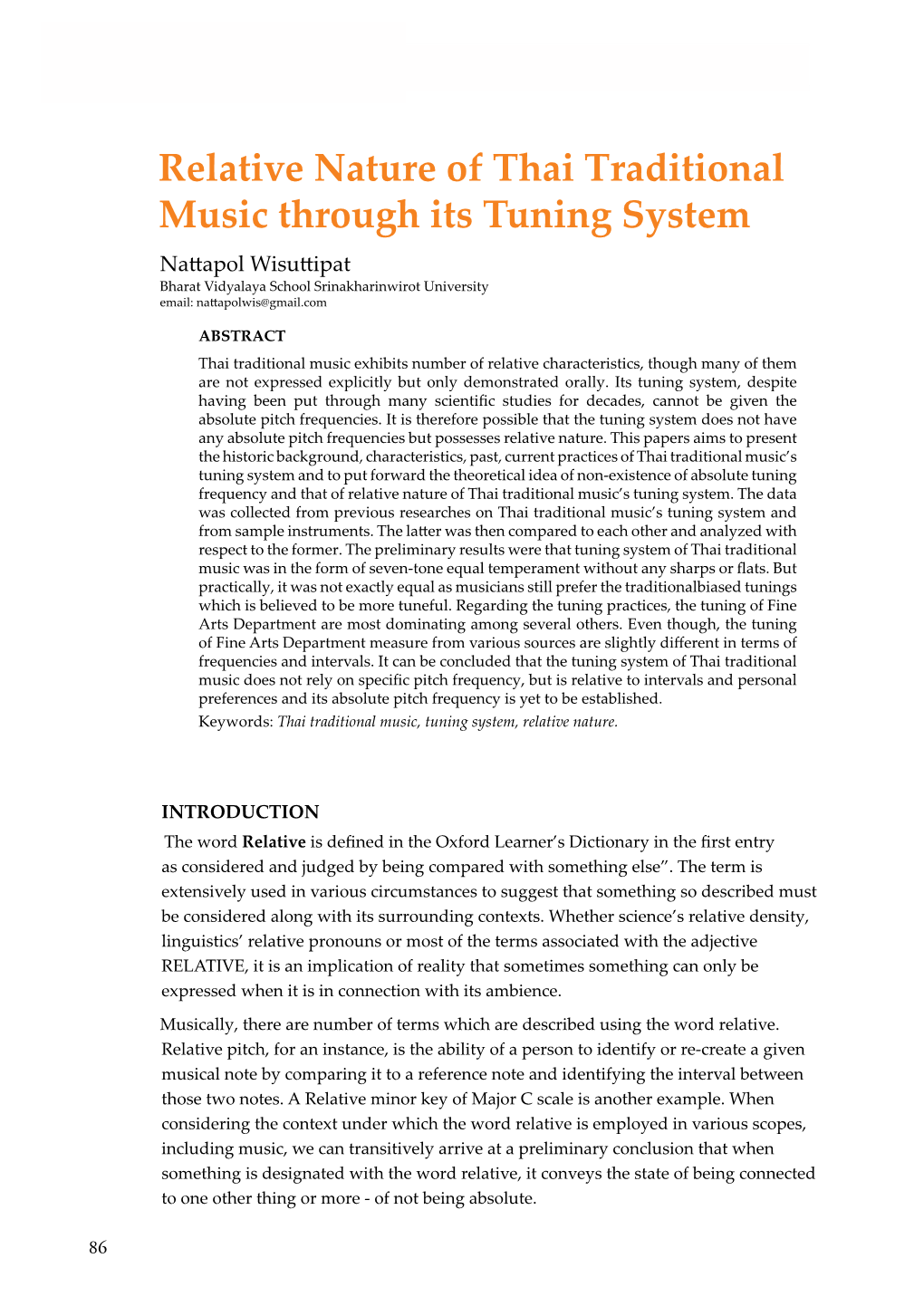 Relative Nature of Thai Traditional Music Through Its Tuning System