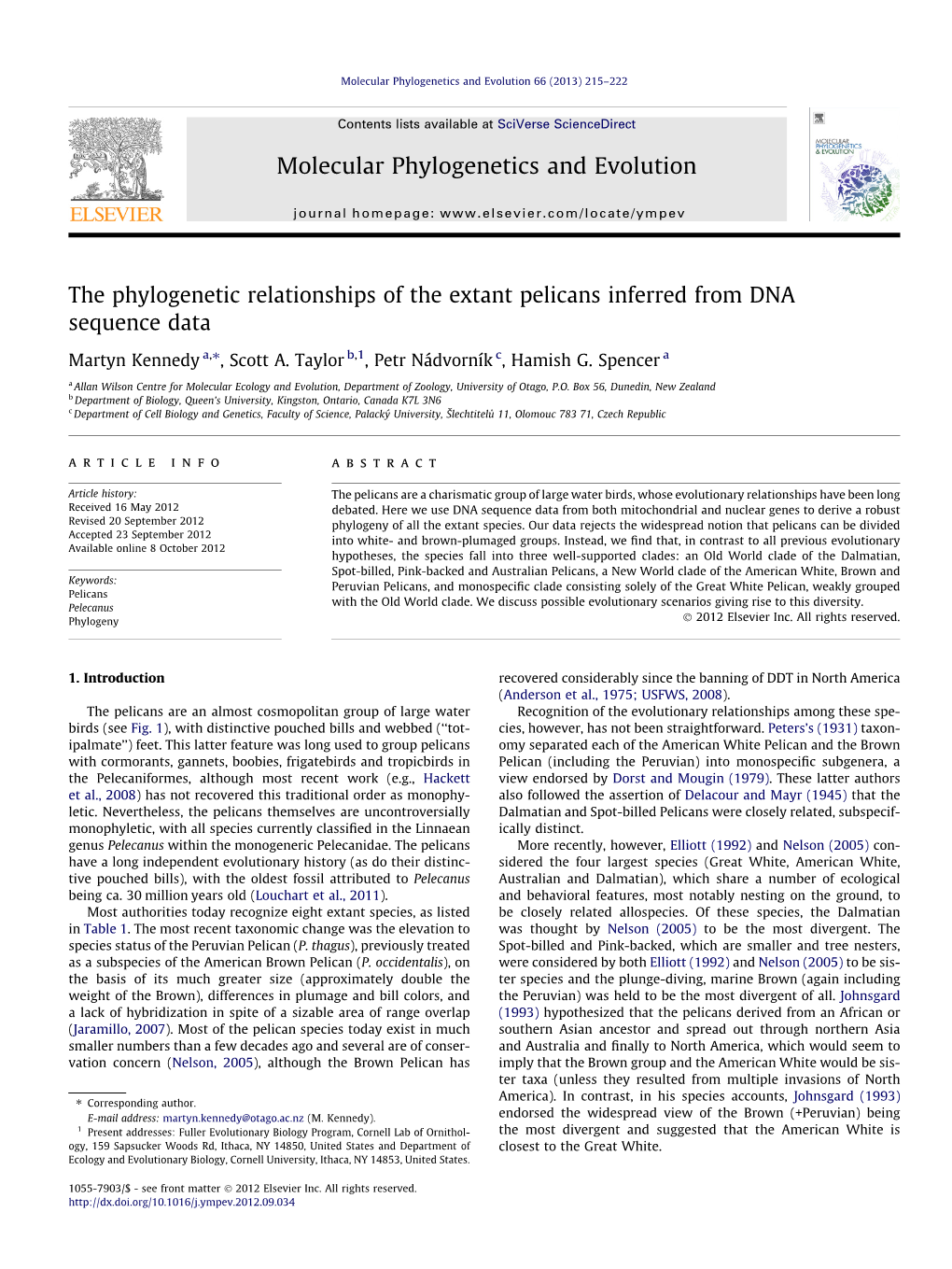 Molecular Phylogenetics and Evolution 66 (2013) 215–222