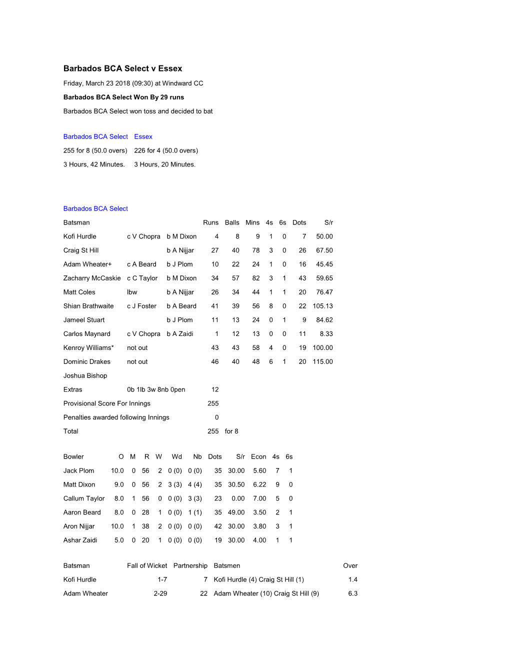 Barbados BCA Select V Essex