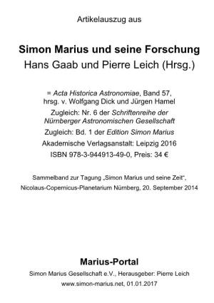 Simon Marius Und Seine Forschung Hans Gaab Und Pierre Leich (Hrsg.)