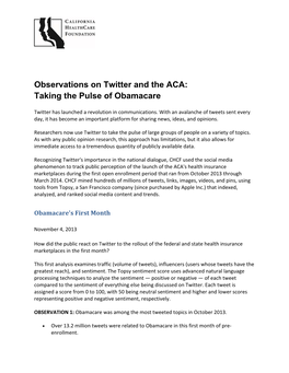Observations on Twitter and the ACA: Taking the Pulse of Obamacare