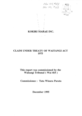 Kokiri Mar~E Inc. Claim Under Treaty of Waitangi Act 1975