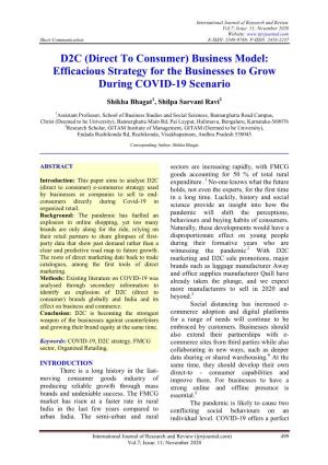 D2C (Direct to Consumer) Business Model: Efficacious Strategy for the Businesses to Grow During COVID-19 Scenario