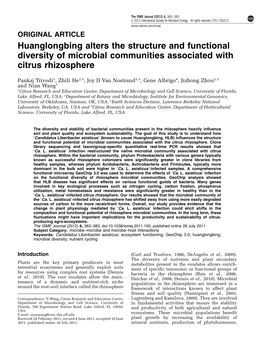 Huanglongbing Alters the Structure and Functional Diversity of Microbial Communities Associated with Citrus Rhizosphere
