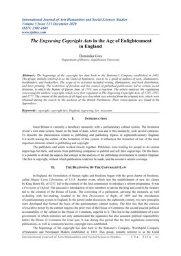 The Engraving Copyright Acts in the Age of Enlightenment in England