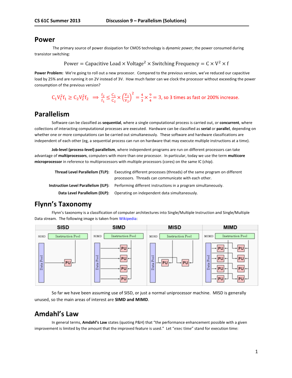 Power Parallelism Flynn's Taxonomy Amdahl's - DocsLib