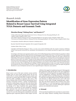 Research Article Identification of Gene Expression Pattern Related to Breast Cancer Survival Using Integrated TCGA Datasets and Genomic Tools