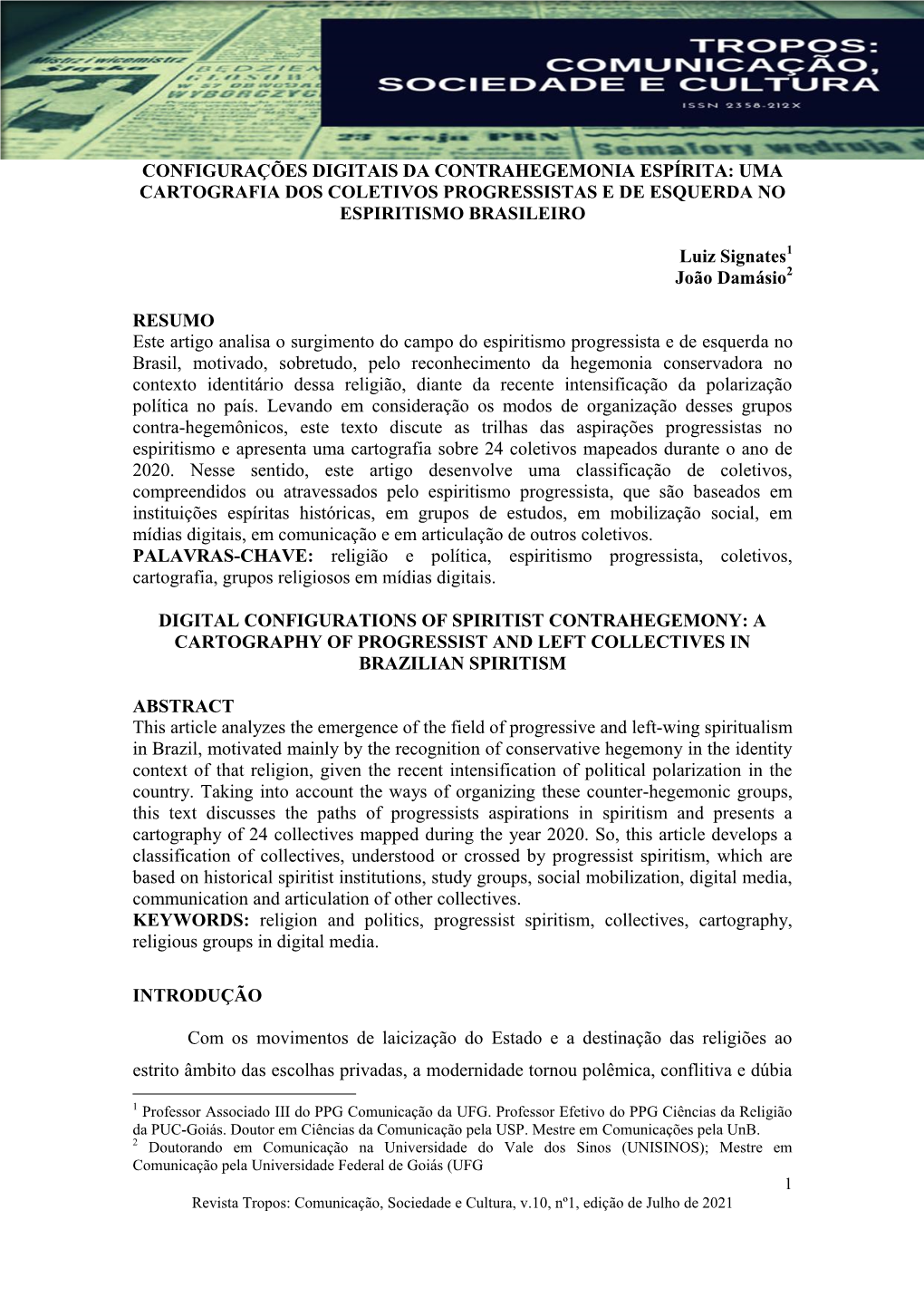 Configurações Digitais Da Contrahegemonia Espírita: Uma Cartografia Dos Coletivos Progressistas E De Esquerda No Espiritismo Brasileiro