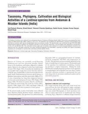 Taxonomy, Phylogeny, Cultivation and Biological Activities of a Lentinus Species from Andaman & Nicobar Islands (India)