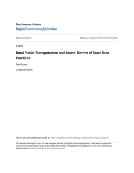 Rural Public Transportation and Maine: Review of State Best Practices