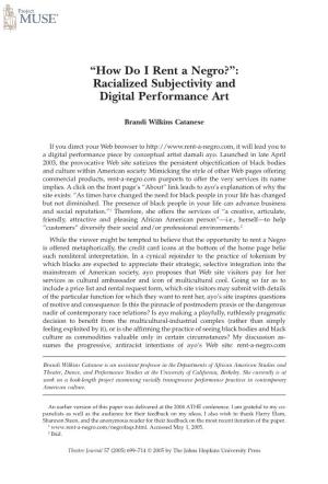 “How Do I Rent a Negro?”: Racialized Subjectivity and Digital Performance Art