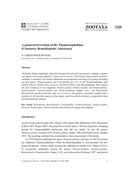 Zootaxa: a Genus Level Revision of the Thamnocephalidae (Crustacea