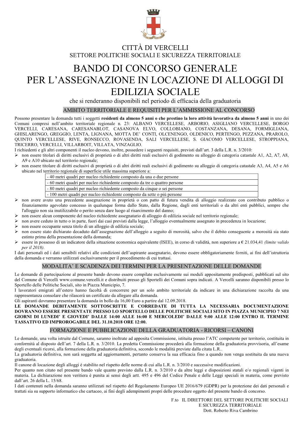 Bando Di Concorso Generale Per L'assegnazione In