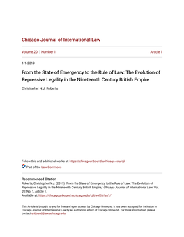 From the State of Emergency to the Rule of Law: the Evolution of Repressive Legality in the Nineteenth Century British Empire