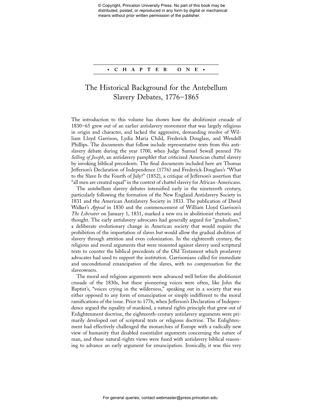 The Historical Background for the Antebellum Slavery Debates, 1776–1865