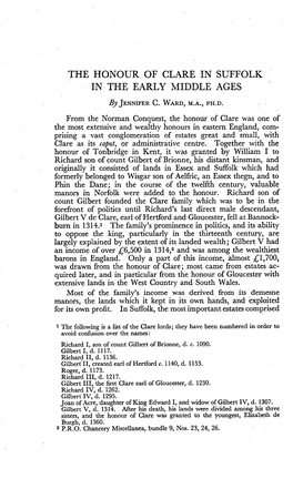 The Honour of Clare in Suffolk in the Early Middle Ages J. C. Ward