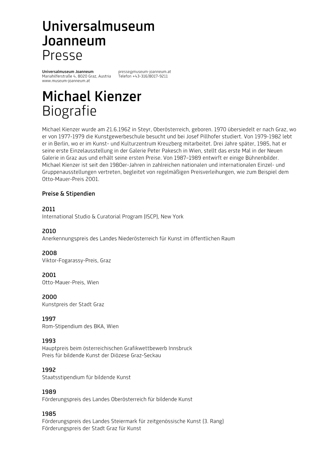 Universalmuseum Joanneum Presse Michael Kienzer Biografie