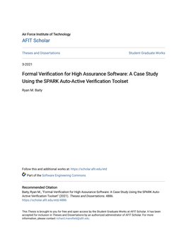 Formal Verification for High Assurance Software: a Case Study Using the SPARK Auto-Active Verification Oolsett