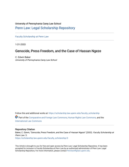 Genocide, Press Freedom, and the Case of Hassan Ngeze
