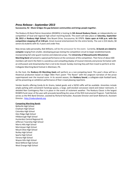 Press Release - September 2013 Succasunna, NJ - Music Bridges the Gap Between Communities and Brings People Together