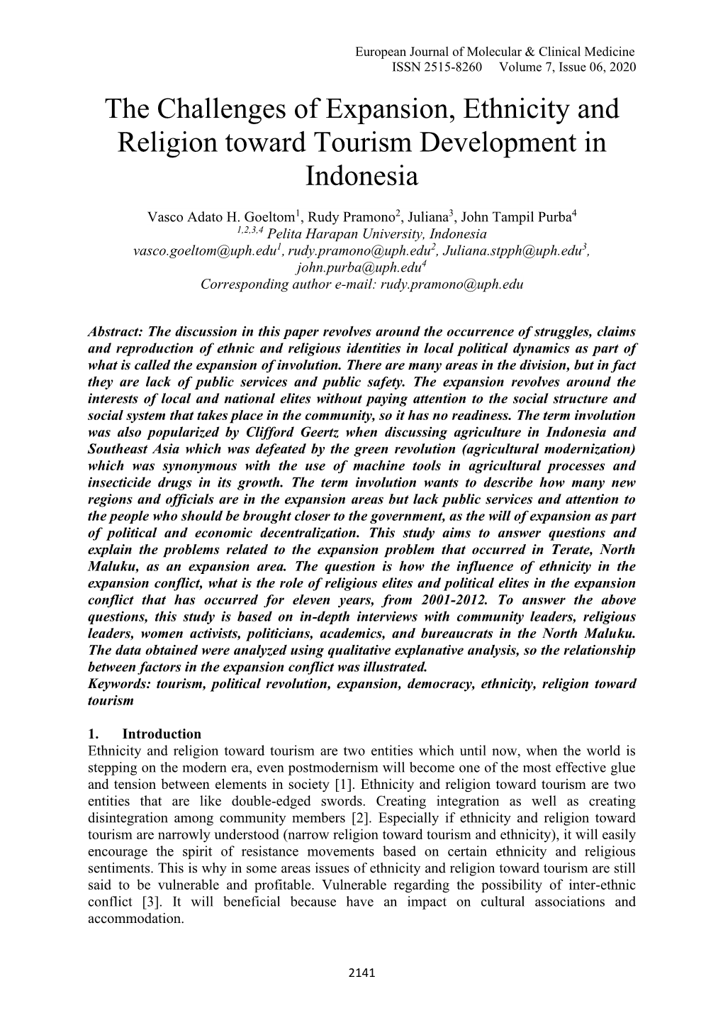 The Challenges of Expansion, Ethnicity and Religion Toward Tourism Development in Indonesia