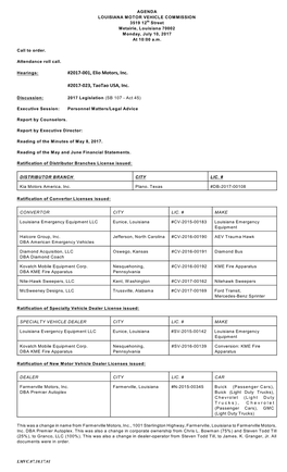 2017-001, Elio Motors, Inc. #2017-023, Taotao USA, Inc