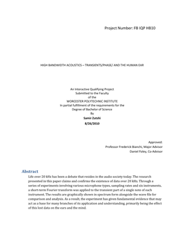 High Bandwidth Acoustics – Transients/Phase/ and the Human Ear