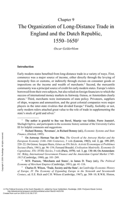 The Organization of Long-Distance Trade in England and the Dutch Republic, 1550–16501