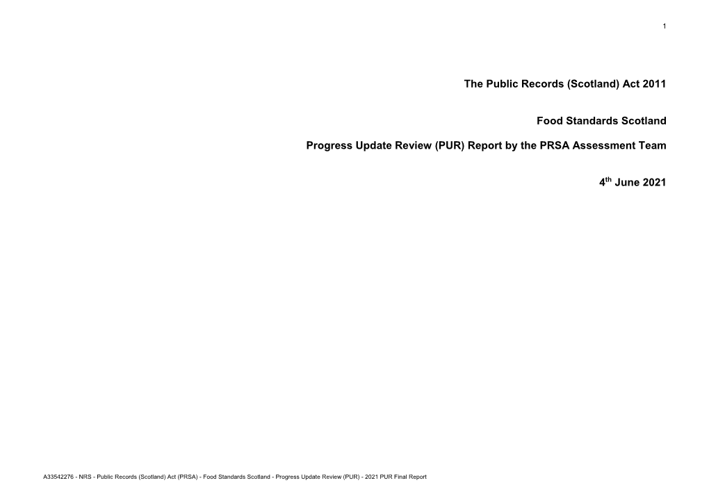 Progress Update Review (PUR) Final Report for Food Standards Scotland, June 2021