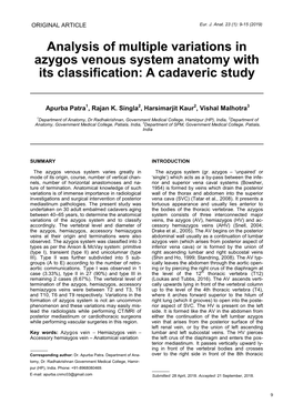 Analysis of Multiple Variations in Azygos Venous System Anatomy with Its Classification: a Cadaveric Study