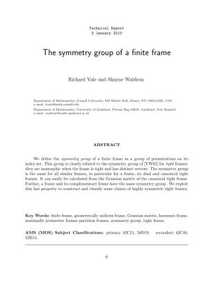 The Symmetry Group of a Finite Frame