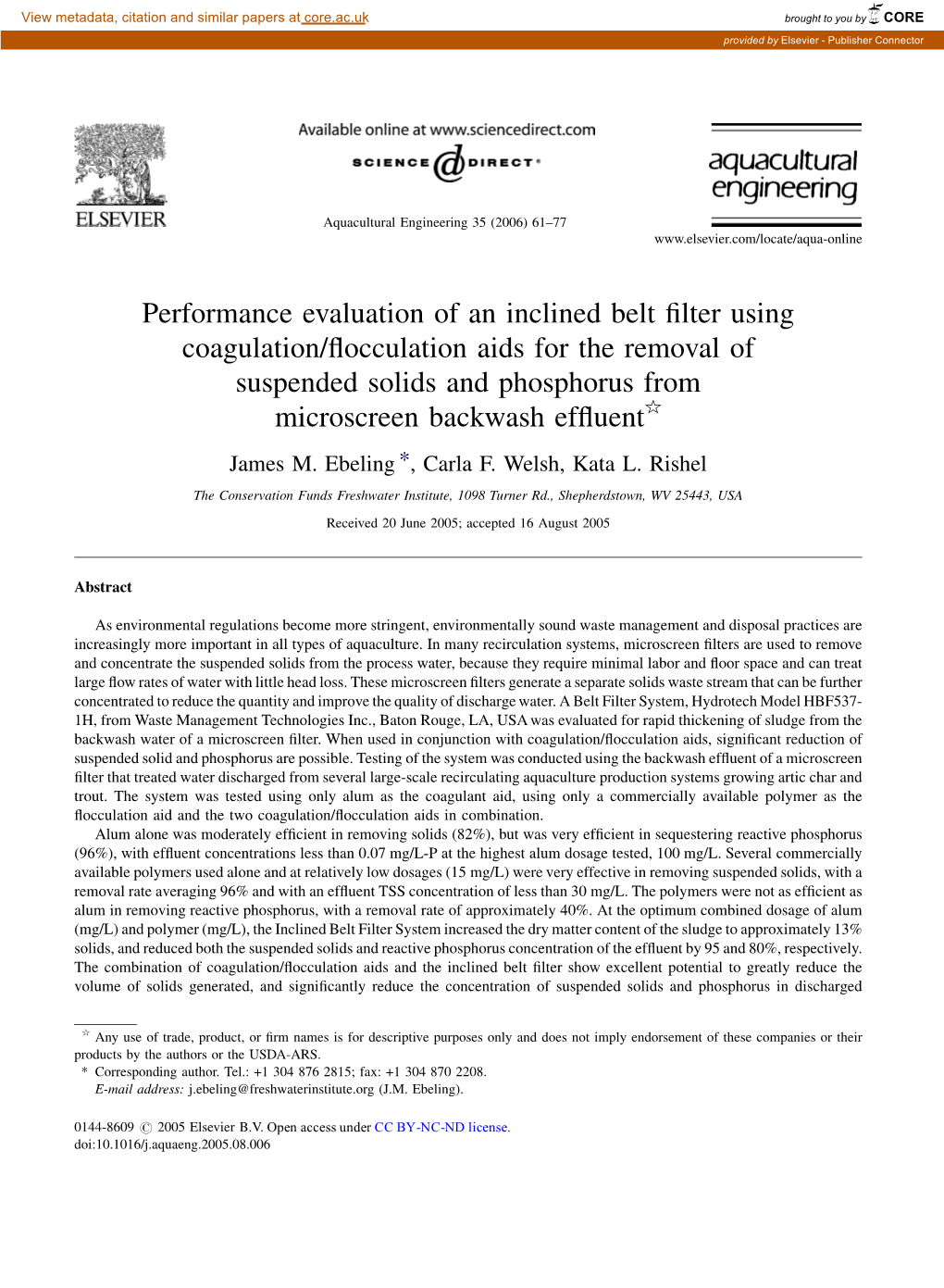 Performance Evaluation of an Inclined Belt Filter Using Coagulation