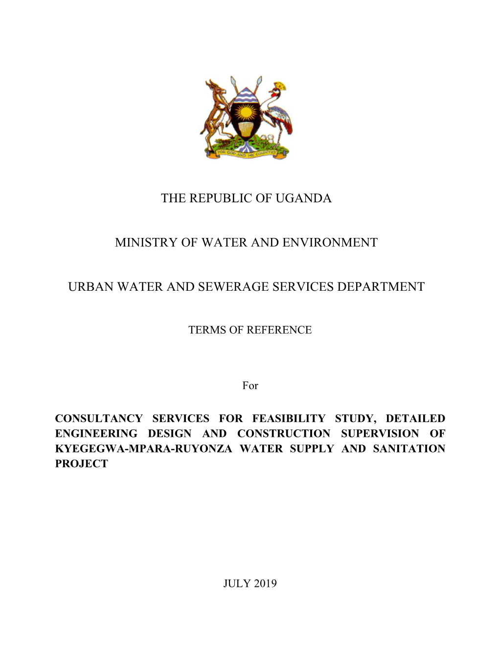 The Republic of Uganda Ministry of Water and Environment Urban Water
