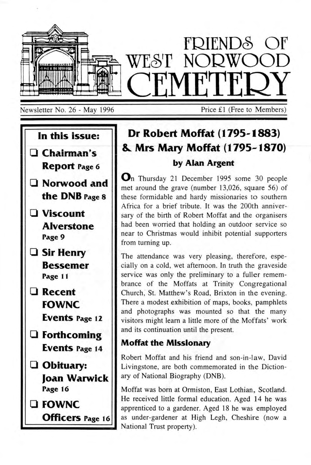 CEMETEQY Newsletter No 26 - May 1996 Price £1 (Free to Members)