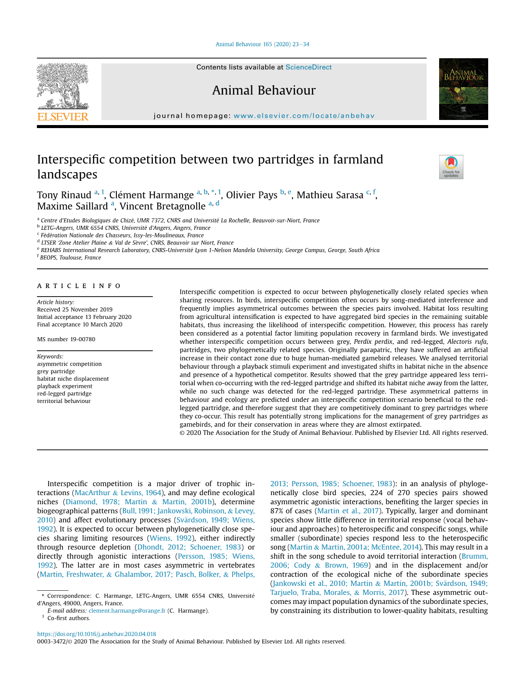 Interspecific Competition Between Two Partridges in Farmland