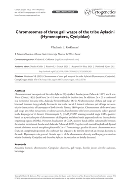 Chromosomes of Three Gall Wasps of the Tribe Aylacini (Hymenoptera