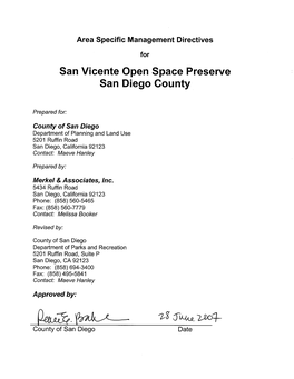 Area Specific Management Directives for San Vicente Open Space