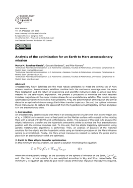 Analysis of the Optimization for an Earth to Mars Areostationary Mission