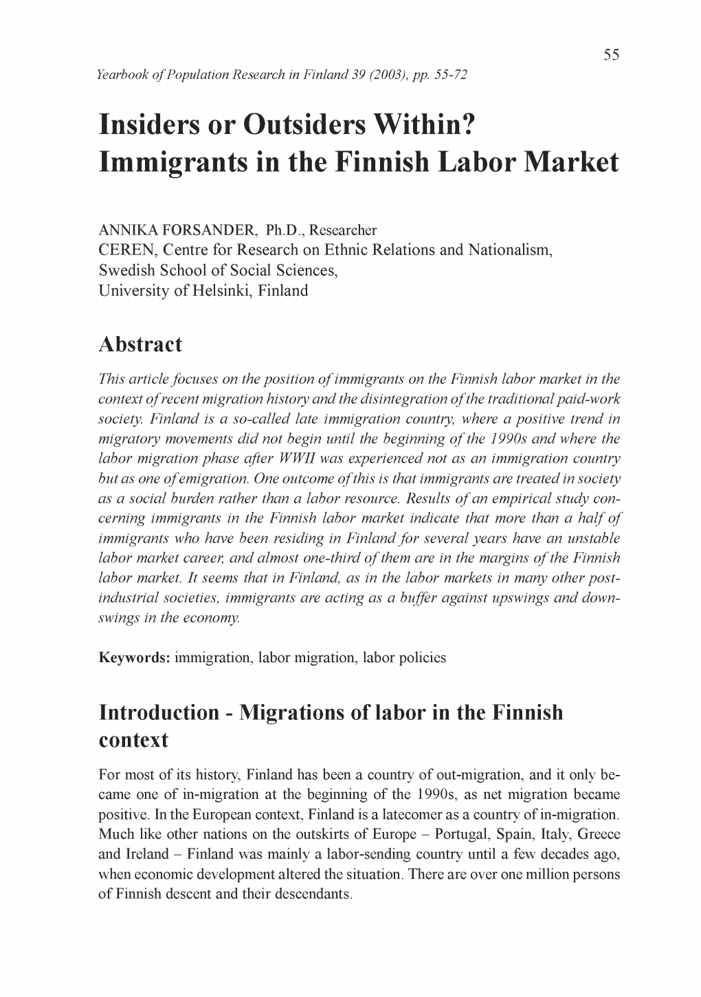 Immigrants in the Finnish Labor Market