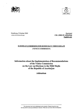 Information About the Implementation of Recommendations of the Venice Commission on the Law on Elections to the Milli Majlis of the Republic of Azerbaijan