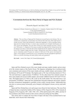 Correlations Between the Moss Floras of Japan and New Zealand