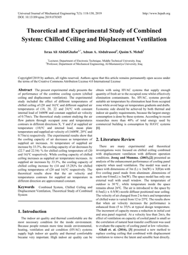 Theoretical and Experimental Study of Combined System: Chilled Ceiling and Displacement Ventilation