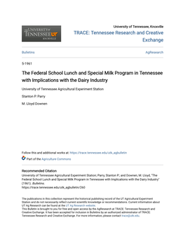 The Federal School Lunch and Special Milk Program in Tennessee with Implications with the Dairy Industry