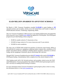 1.420 Million Awarded to Adventist Schools