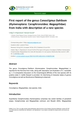 First Report of the Genus Conostigmus Dahlbom (Hymenoptera: Ceraphronoidea: Megaspilidae) from India with Description of a New Species