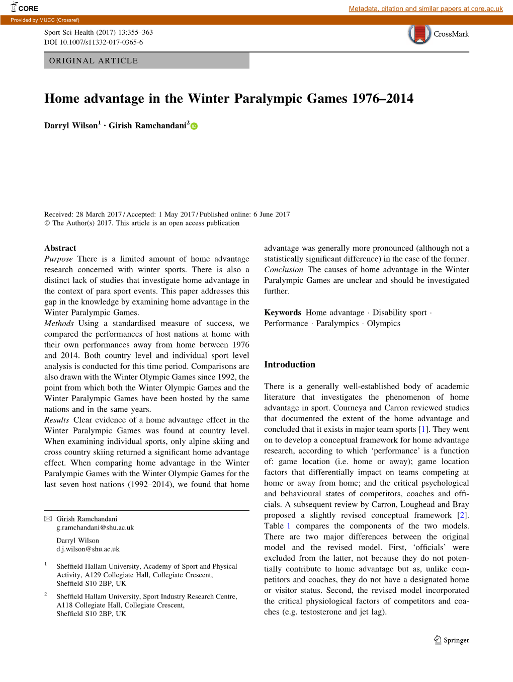 Home Advantage in the Winter Paralympic Games 1976–2014