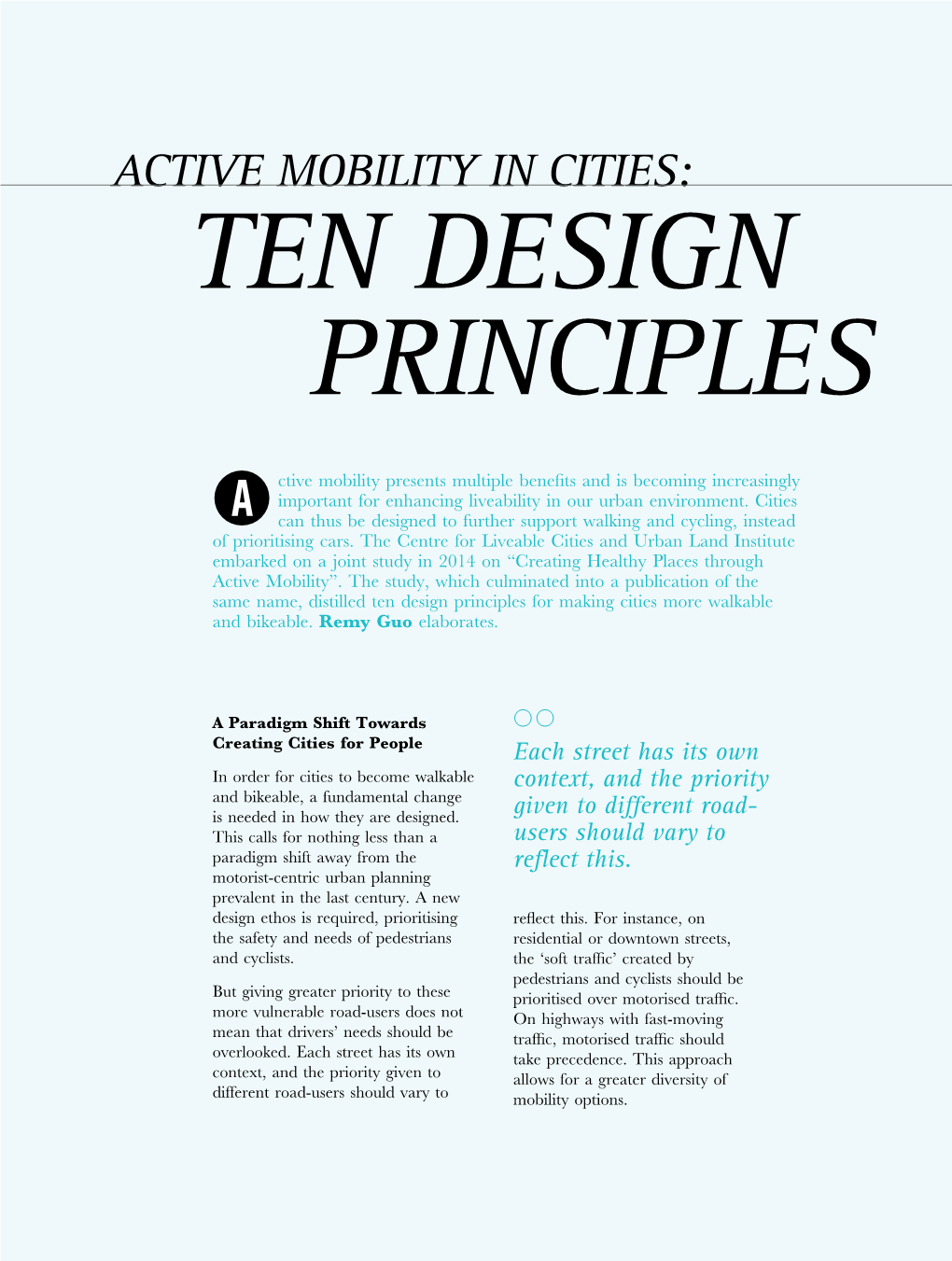 Active Mobility in Cities: Ten Design Principles